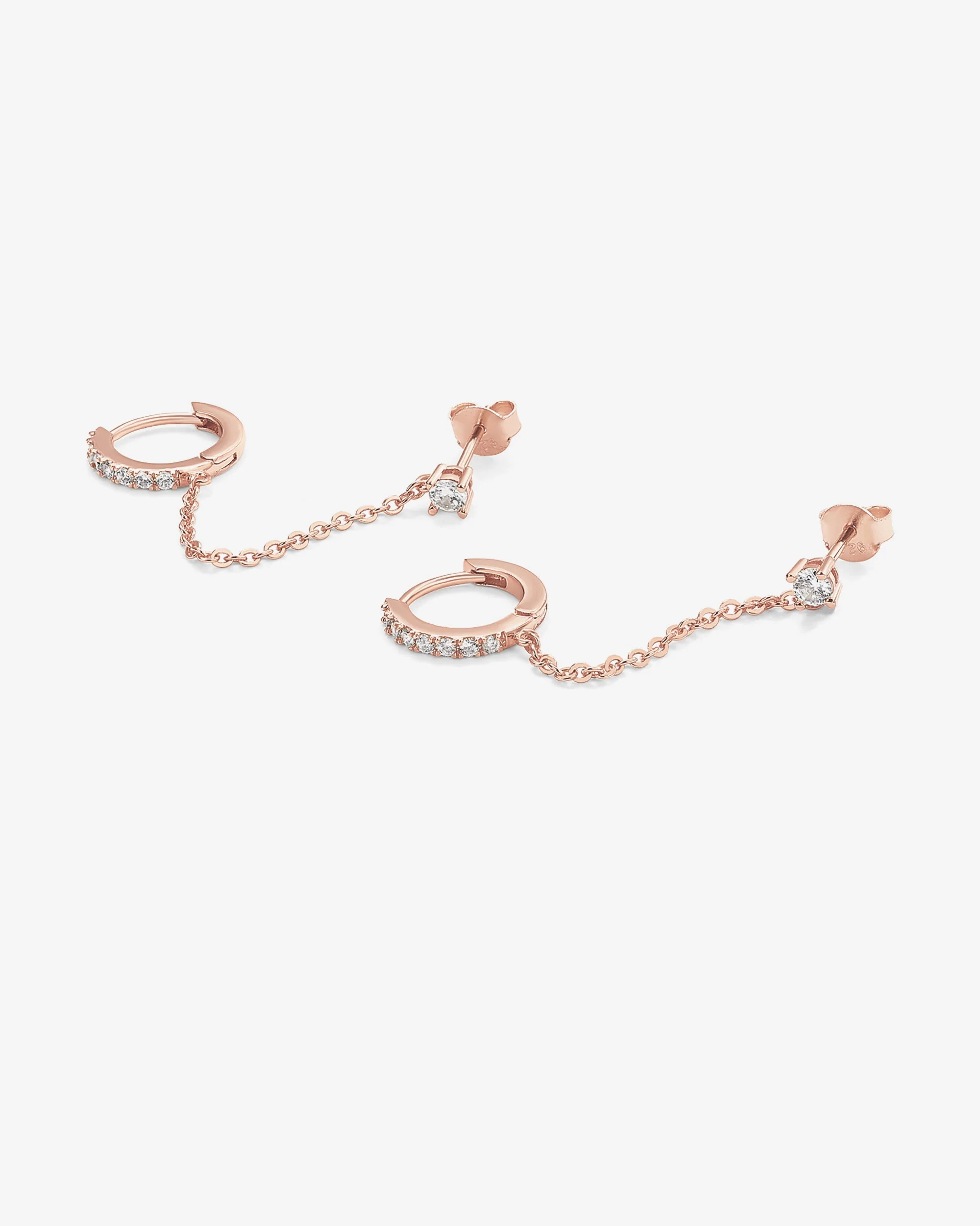 Chained Huggie Hoop with CZ Stud - Image 10