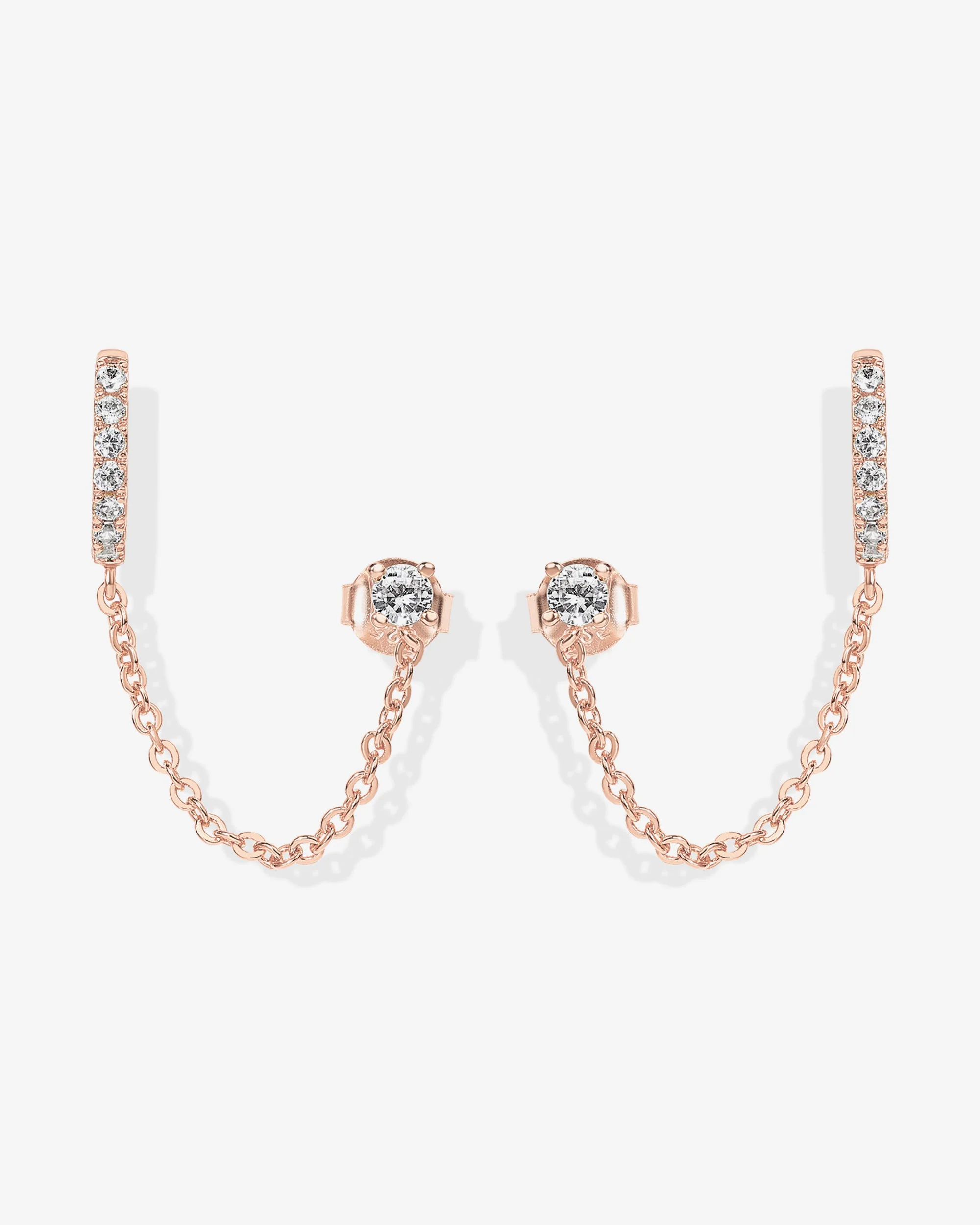 Chained Huggie Hoop with CZ Stud - Image 12