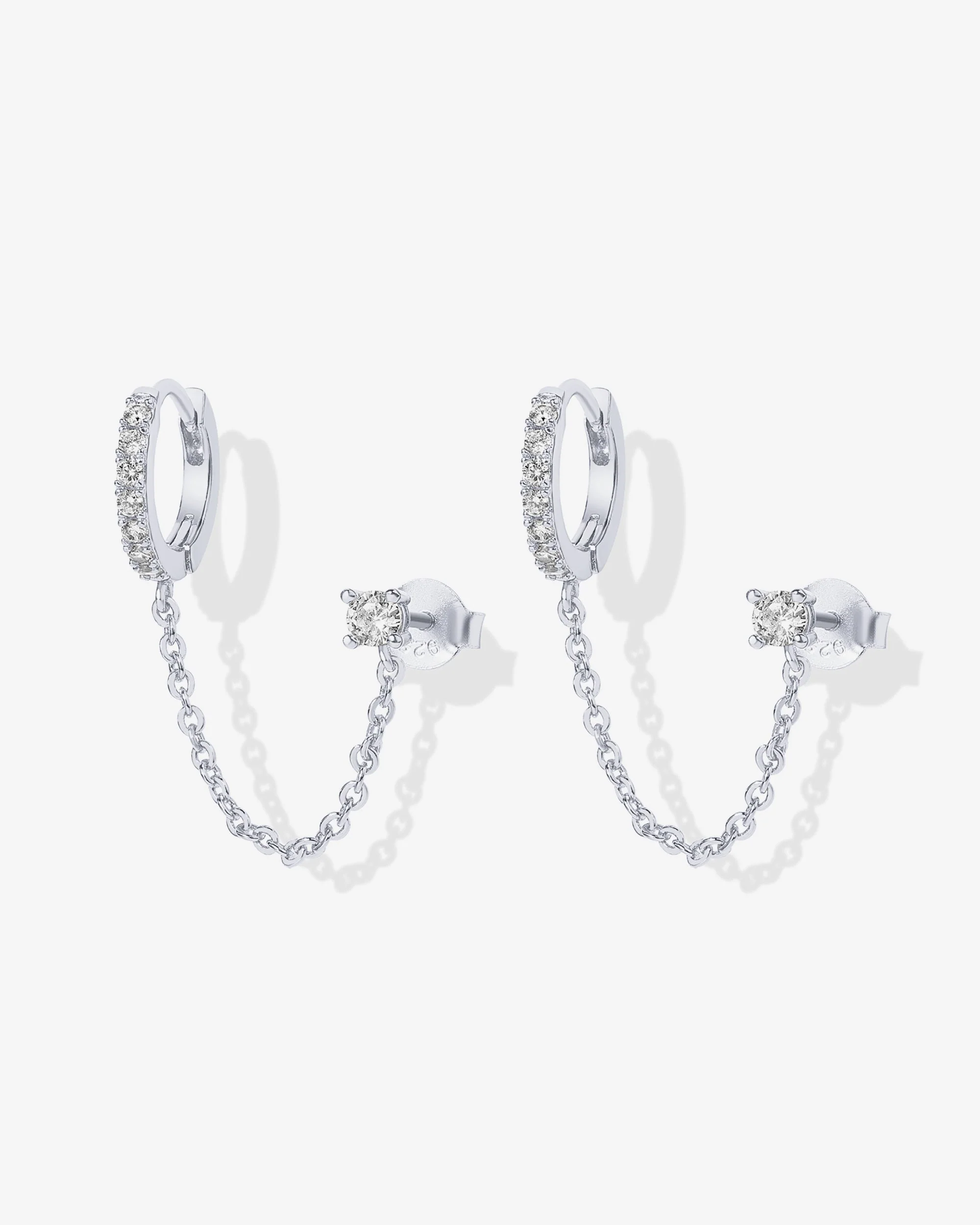 Chained Huggie Hoop with CZ Stud - Image 15