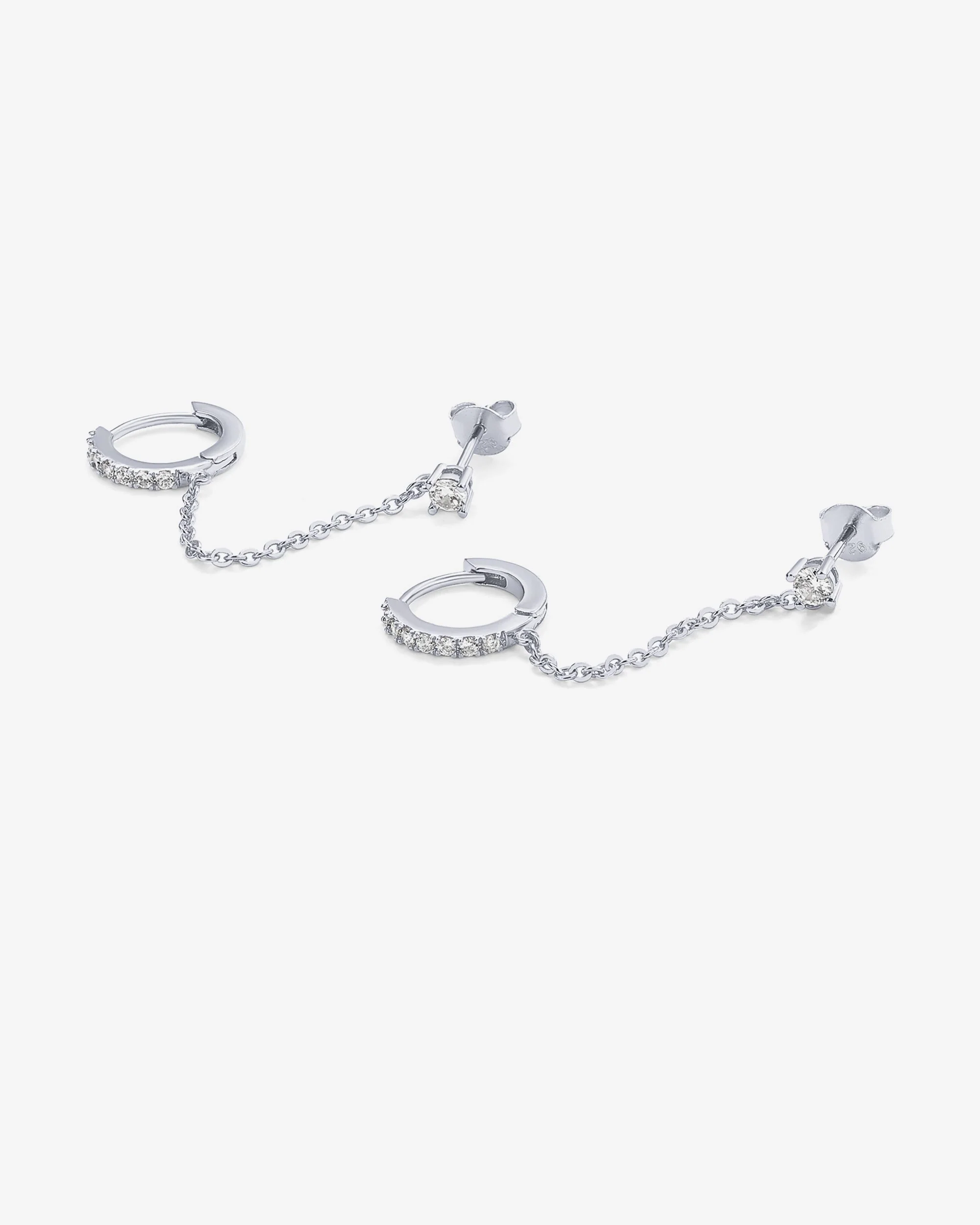 Chained Huggie Hoop with CZ Stud - Image 17