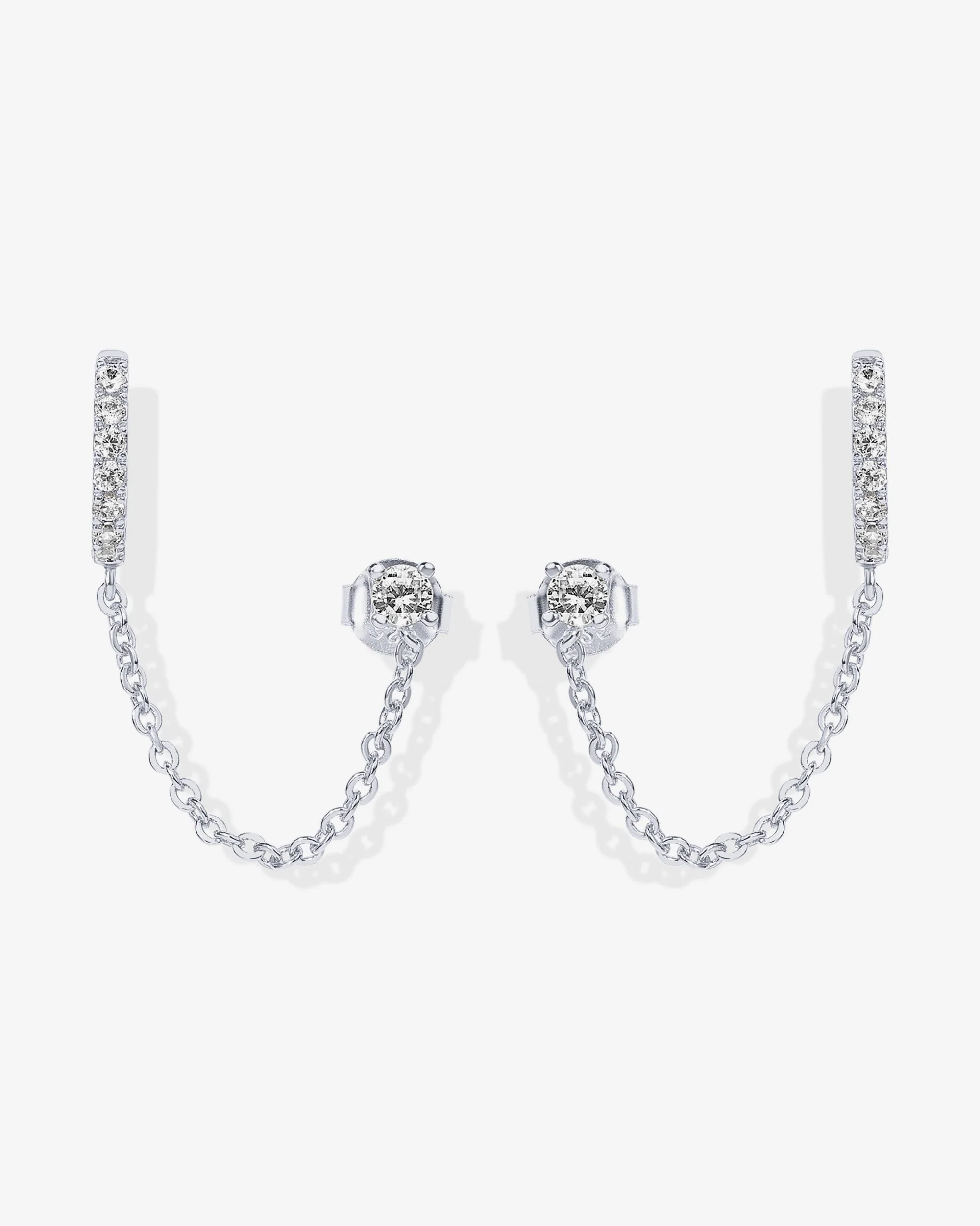 Chained Huggie Hoop with CZ Stud - Image 19