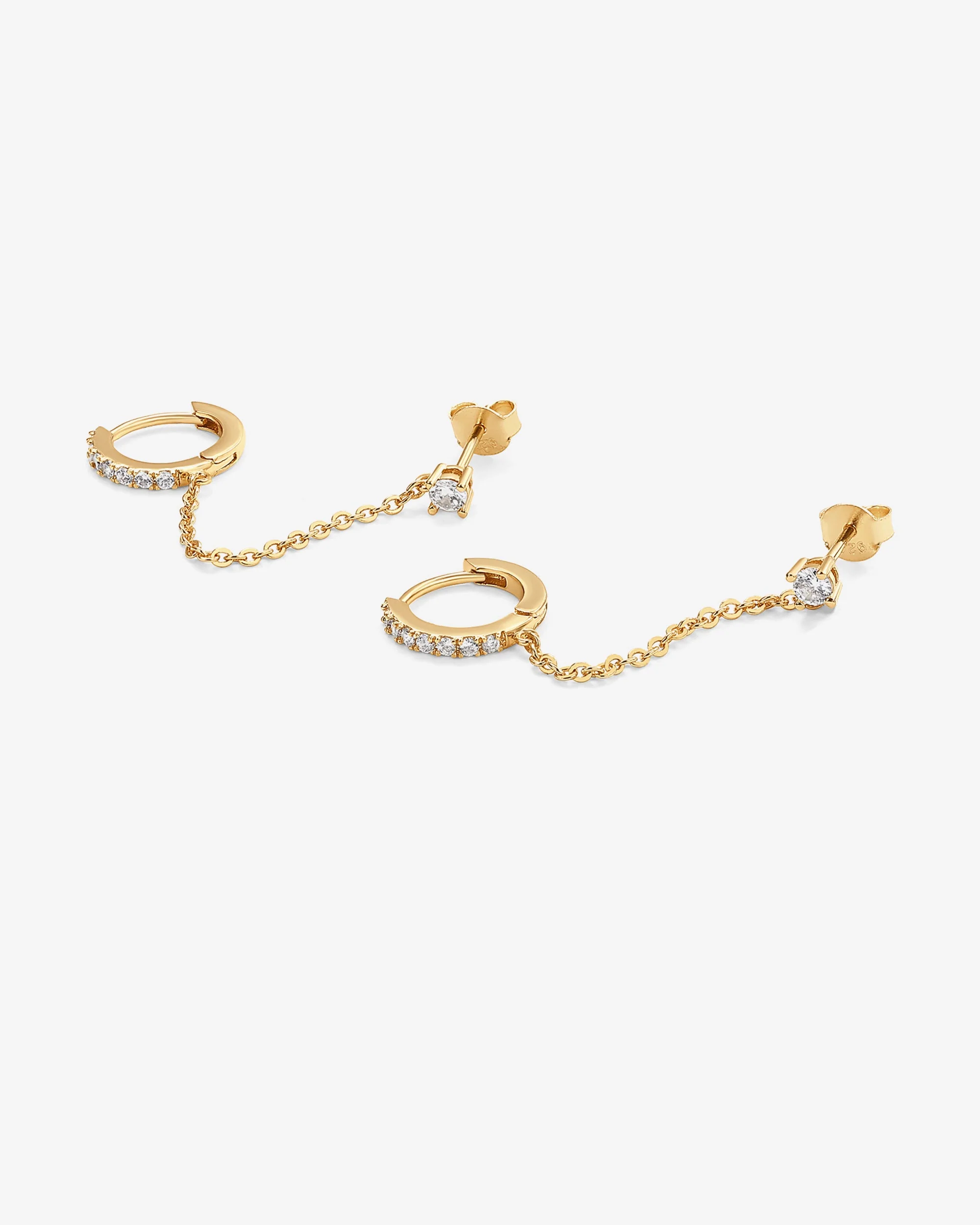 Chained Huggie Hoop with CZ Stud - Image 3
