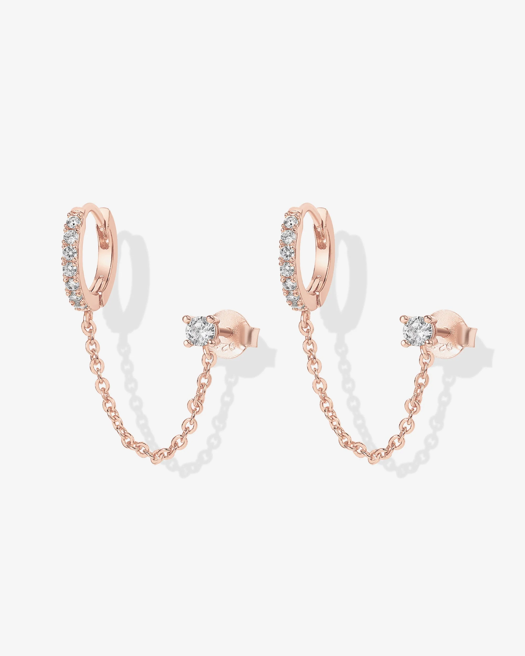 Chained Huggie Hoop with CZ Stud - Image 8